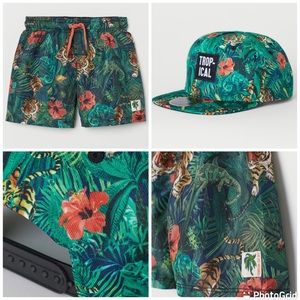 NATHALIE LÉTÉ × H&M Tropical Patterned Drawstring Swim Trunks & Matching Hat